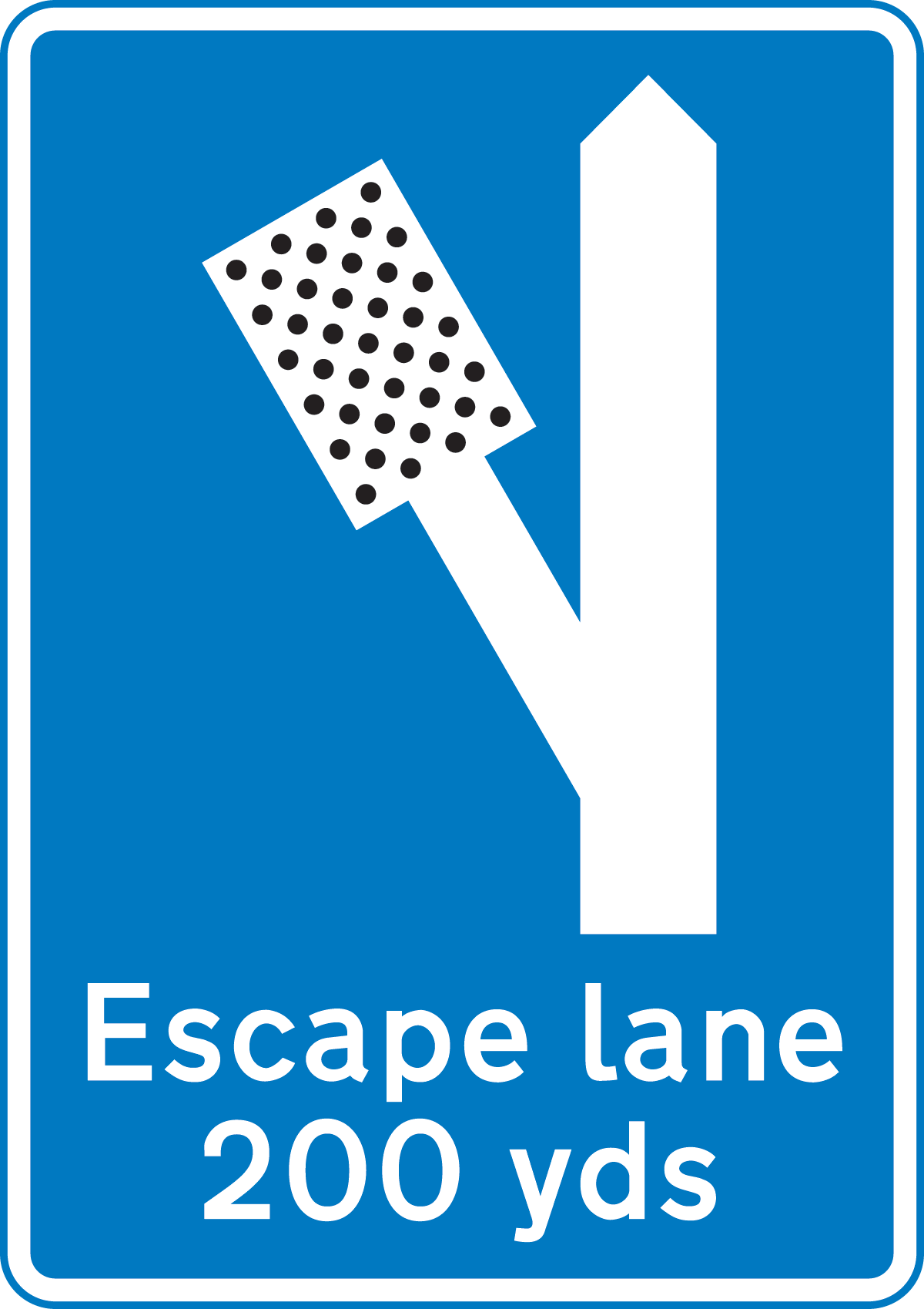 200 yards to escape lane to the left for vehicles unable to stop on a steep hill
