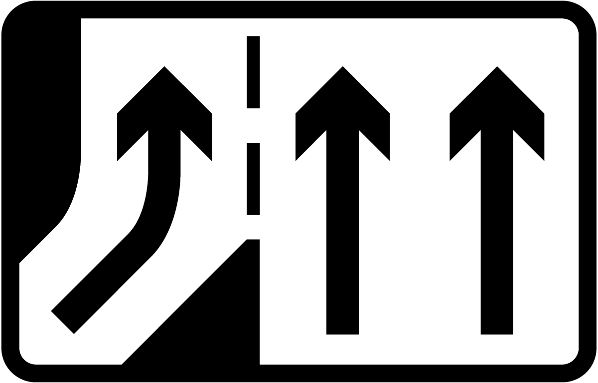 Additional traffic lane joining from the left ahead (non-primary routes)