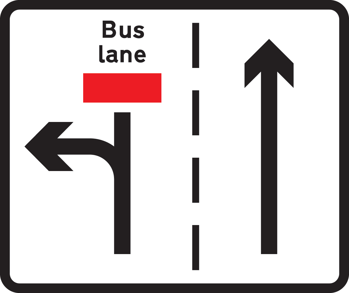 Appropriate traffic lanes for different manoeuvres at a junction after a break in a bus lane